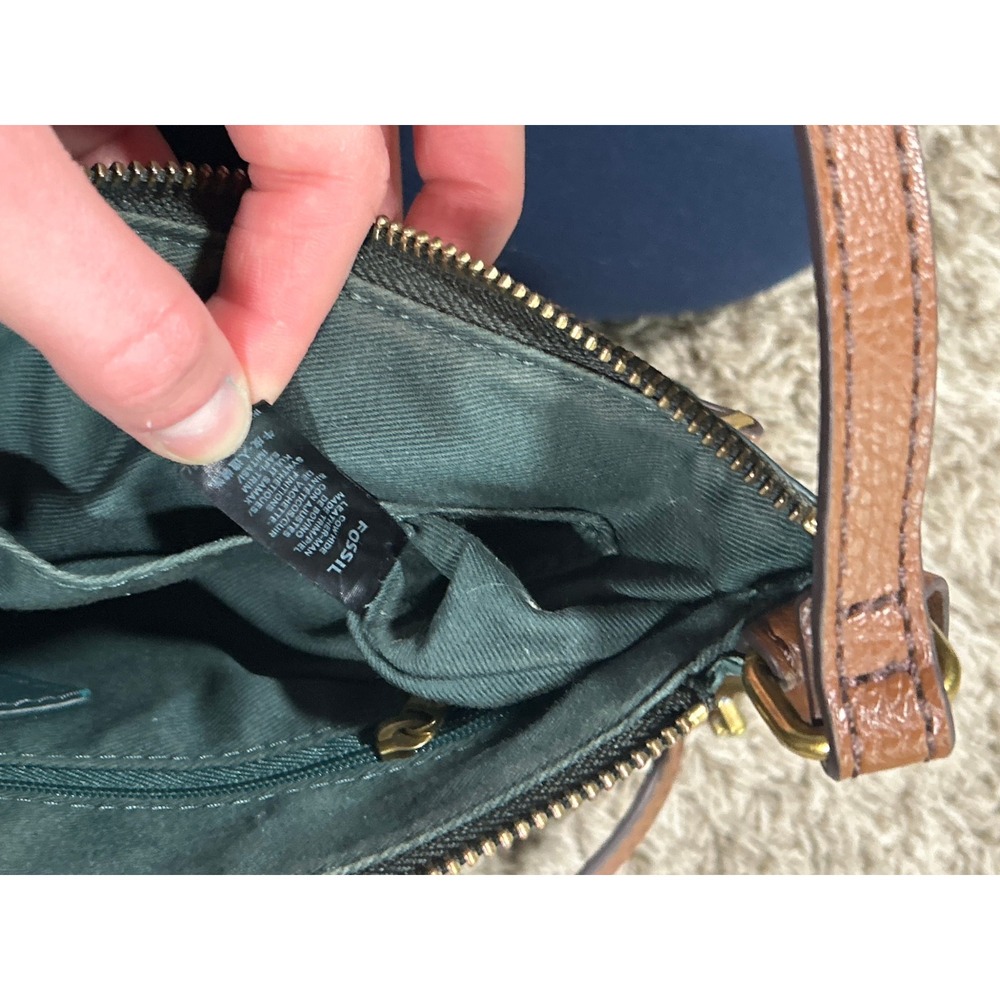 Fossil Green Leather Crossbody with Brown Trim - Picture 4 of 9